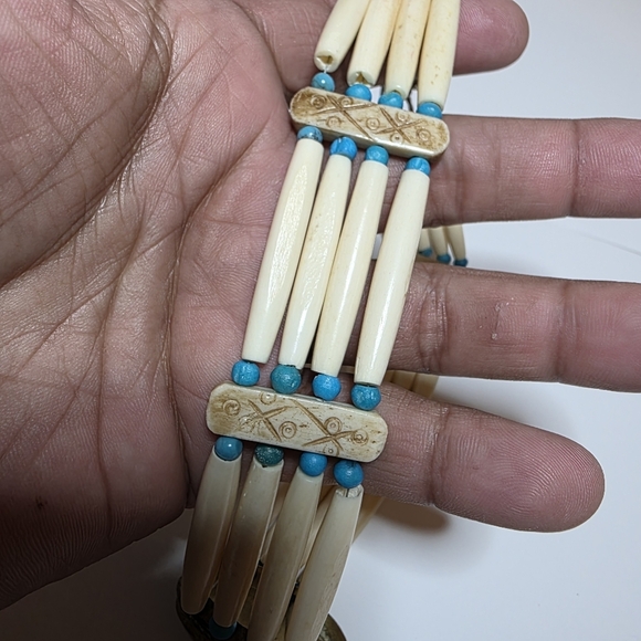 Native American Style Hair And Pipe Choker Necklace 15 Inches Long 4 Strand - Picture 6 of 8